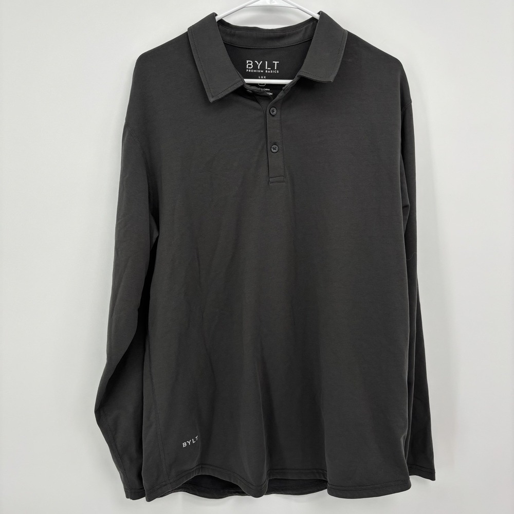 BYLT Lux Polo Shirt Long Sleeve Dark Gray Men's Large New Without Tags